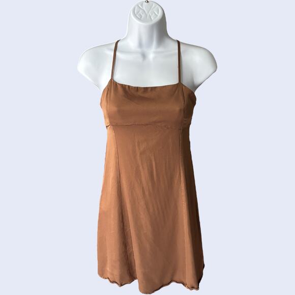 Pull & Bear Brown Slip Mini Dress Strappy Back Camel Tan Size S - Picture 1 of 5